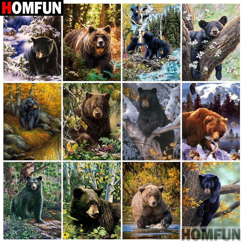 

HOMFUN 5D Diamond Pattern Rhinestone Needlework Diy Diamond Painting Cross Stitch "Animal Bear" Diamond Embroidery