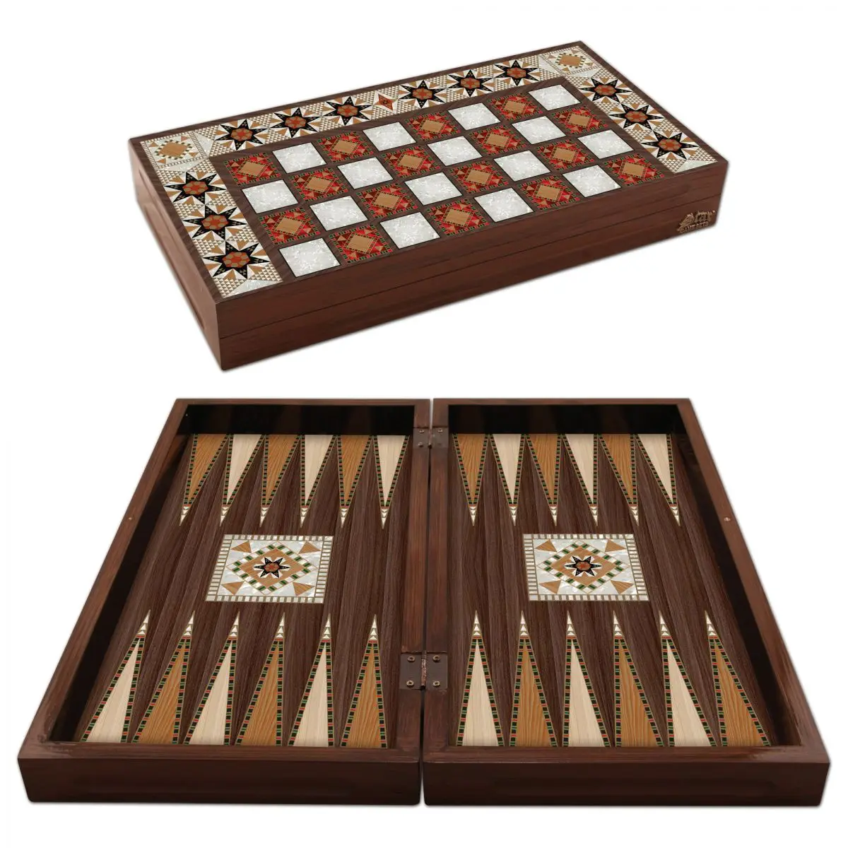 Antique Hatem Backgammon Set Orient Luxury Wooden Folding Large Chess Checkers Draughts Turkish Ottoman Maple Oak Board Game Box