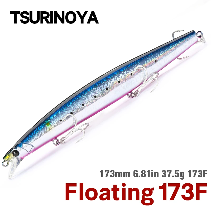 TSURINOYA 173F Ultra-long Casting Floating Minnow 173mm 6.81in 37.5g Saltwater Fishing Lure STINGER Artificial Large Hard Baits