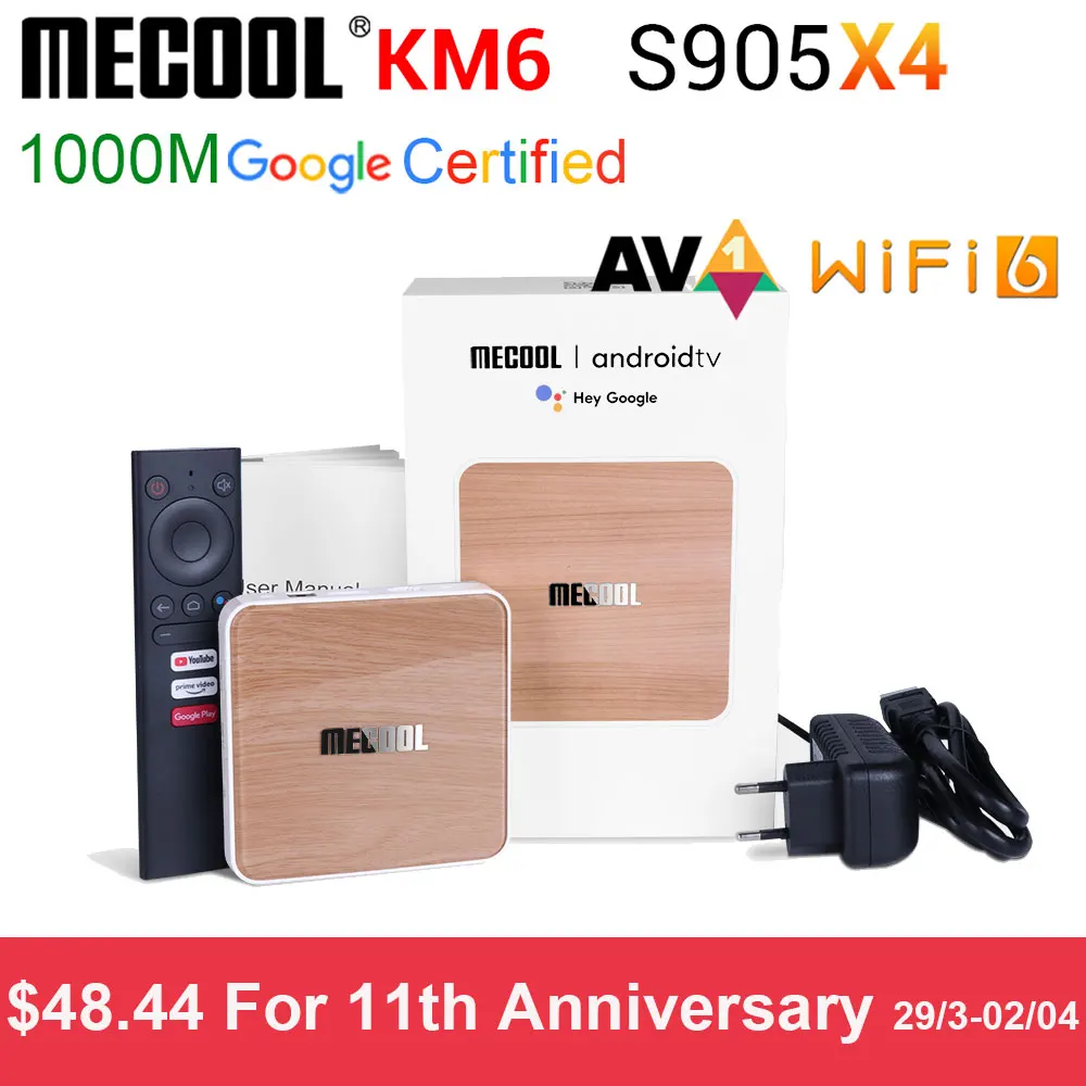 

Mecool KM6 Amlogic S905X4 TV Box Android 10 4GB 64GB Wifi 6 BT5.0 Google Certified Voice Support AV1 USB3.0 1000M Set Top Box