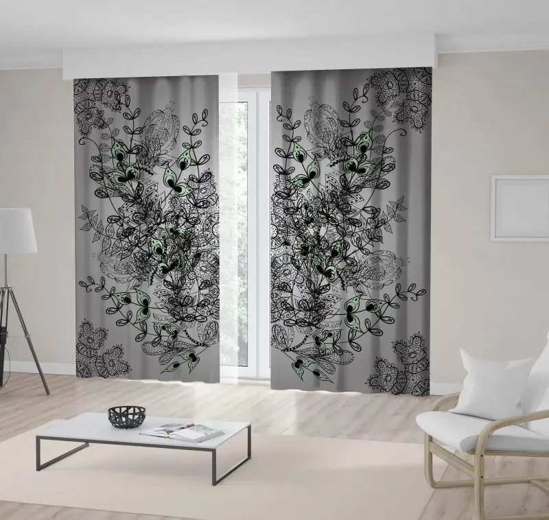 

Curtain Vintage Floral Pattern Flowers Plants Garden Nature Theme Classic Motifs Printed Artwork Gray Green