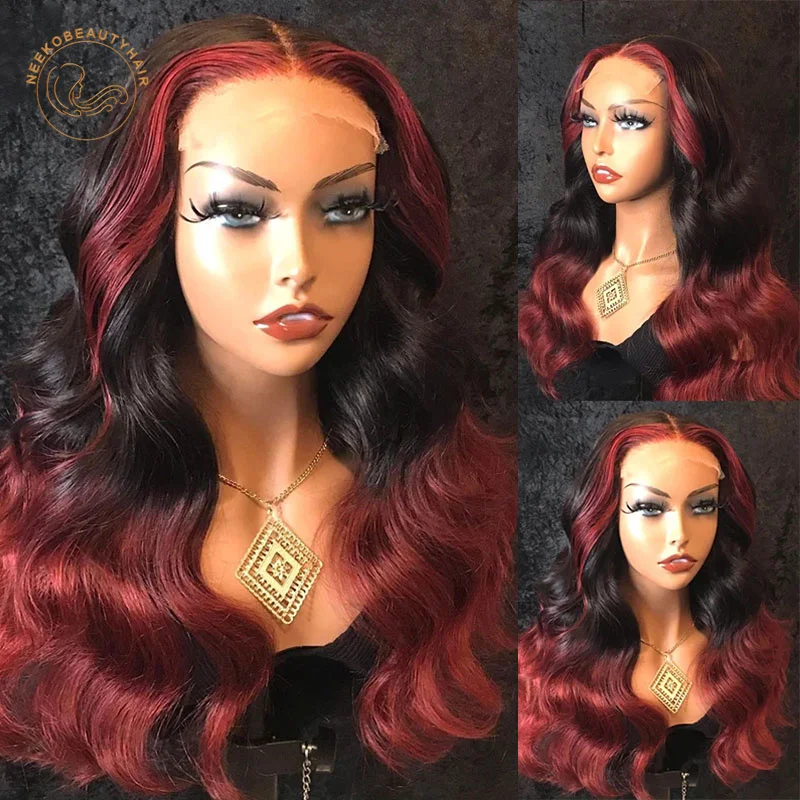 Ombre Color Lace Front Wigs With Baby Hair Brazilian Body Wave Remy Human Hair Wigs Red Color 13x4 Lace Front Wigs Full Density