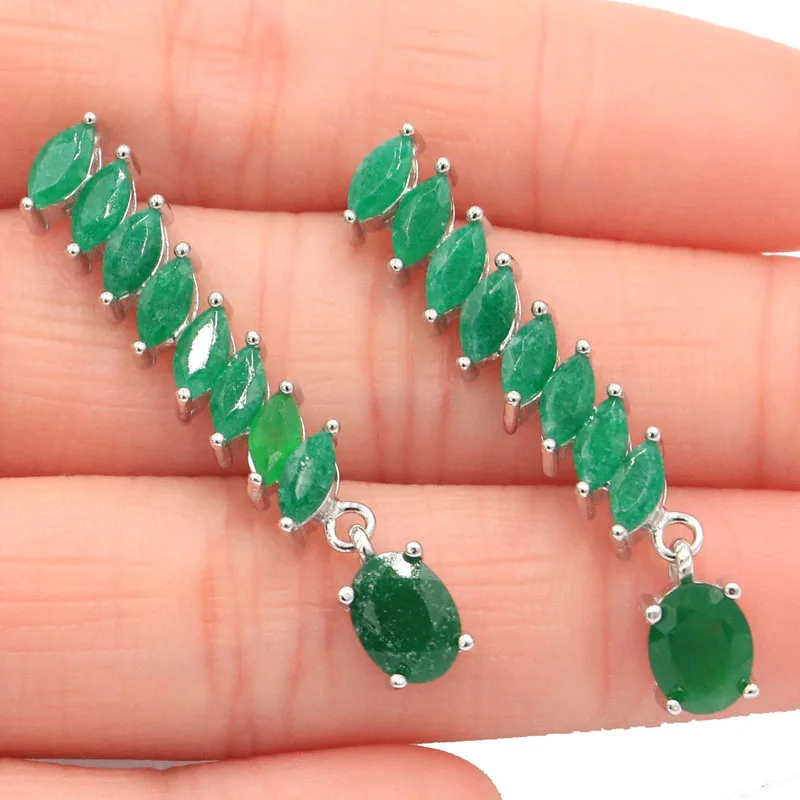 real emerald 40x7 мм класса люкс 6,08g настоящий зеленый изумруд Лондон Голубой топаз женские реального 925 Твердое Серебряные серьги - Цвет камня: real emerald