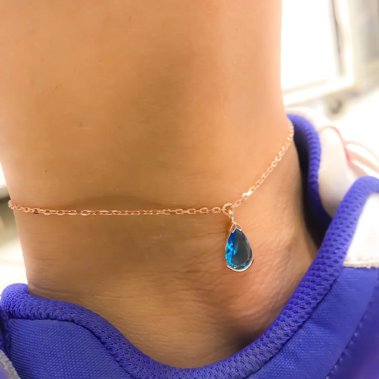 

Drop Blue Topaz Stone Dangle Silver Bangle Bracelet
