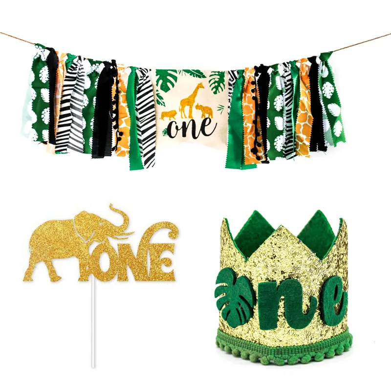 

Украшения в стиле джунглей, Высота Стула на 1-й день рождения, баннер № 1, корона, Топпер для одного торта для дикой тематической вечеринки