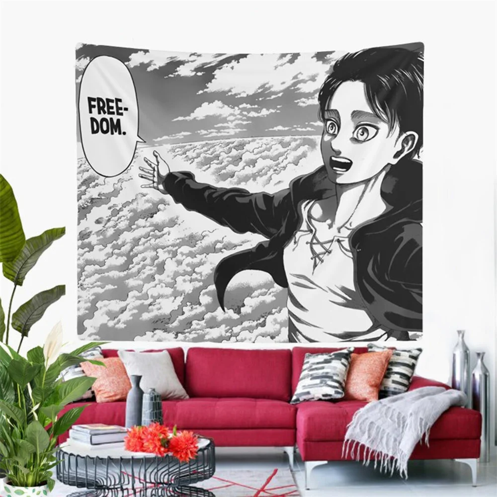 

Eren Jaeger Freedom Tapestry Wall Hanging Japanese Anime Tapestry Dorm Background Cloth Aesthetic Party Backdrop Room Decor