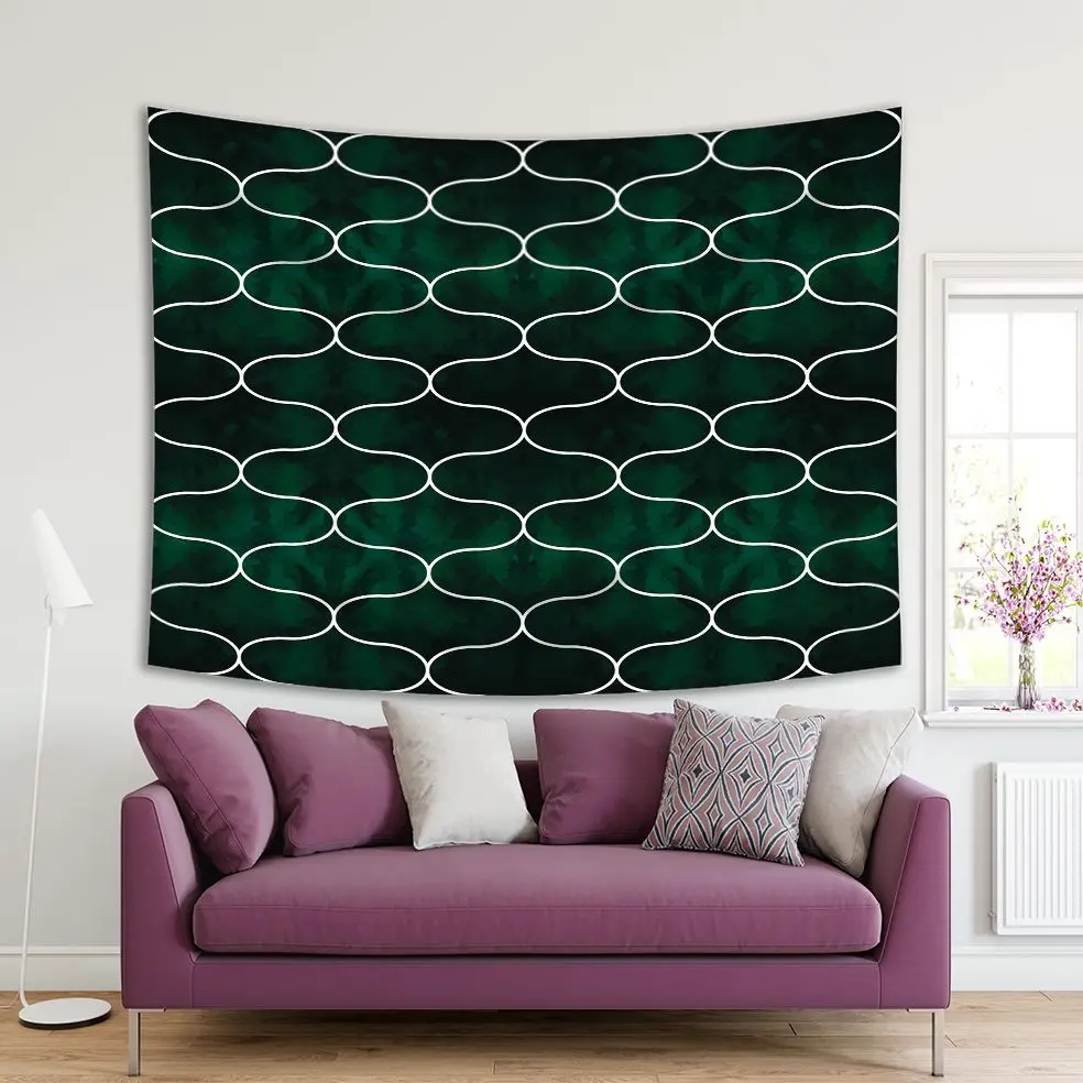 

Tapestry Emerald Green Shades with Vertical Wavy Lines Modern Monochromic Decorating Pattern Printed