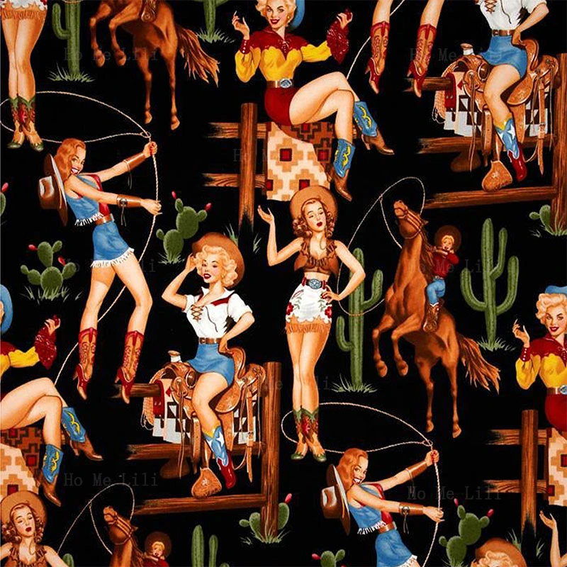 Пикантные подковы в стиле ретро Cowgirl кактусы Rodeo классический Западном винтажном