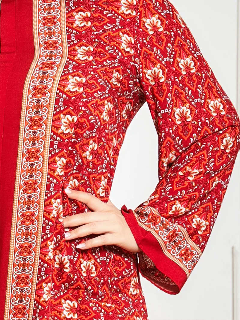 

Women Floral Print Pocket Long Sleeve Casual Long Dress