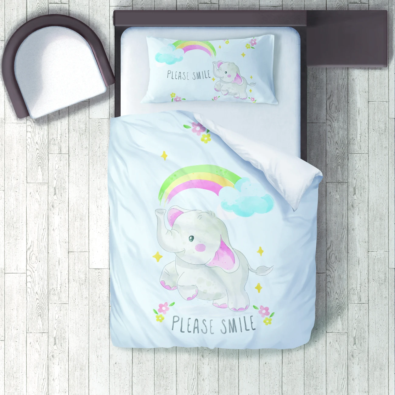 

Duvet Cover Set Bedding Set Pillow Case for Baby and Kids Room 3D Printed Light Blue Smile Elephant Rainbow Model 173
