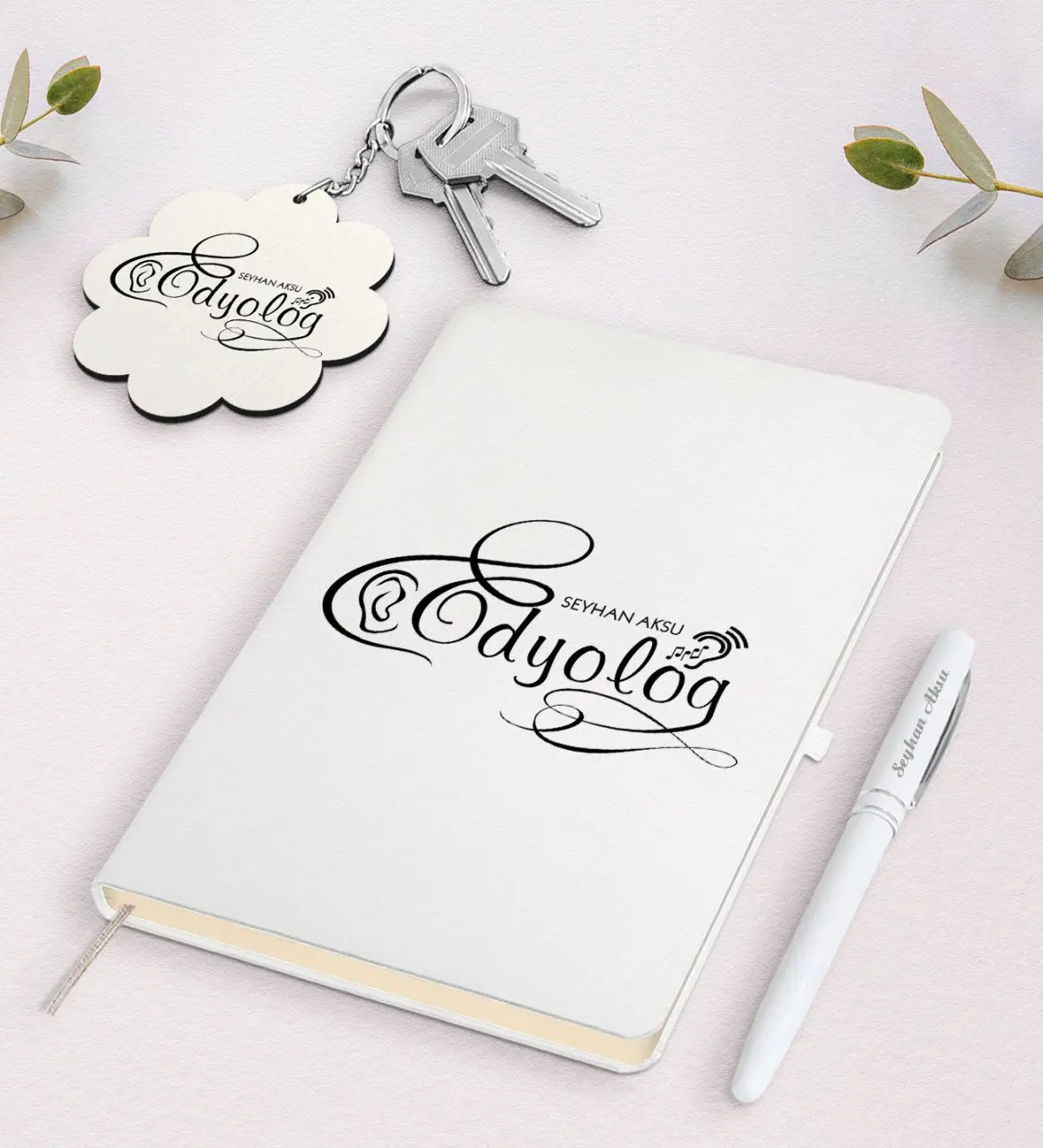 

Personalized Audiologist White Notebook Pen and Keychain Gift Set Reliable Quality Gift Casual Design Moment Special Day