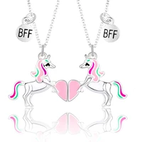 new 2 pcs bff necklace pretty unicorn heart pendant friendship sister forever silver plated neckalces jewelry for women kid gift