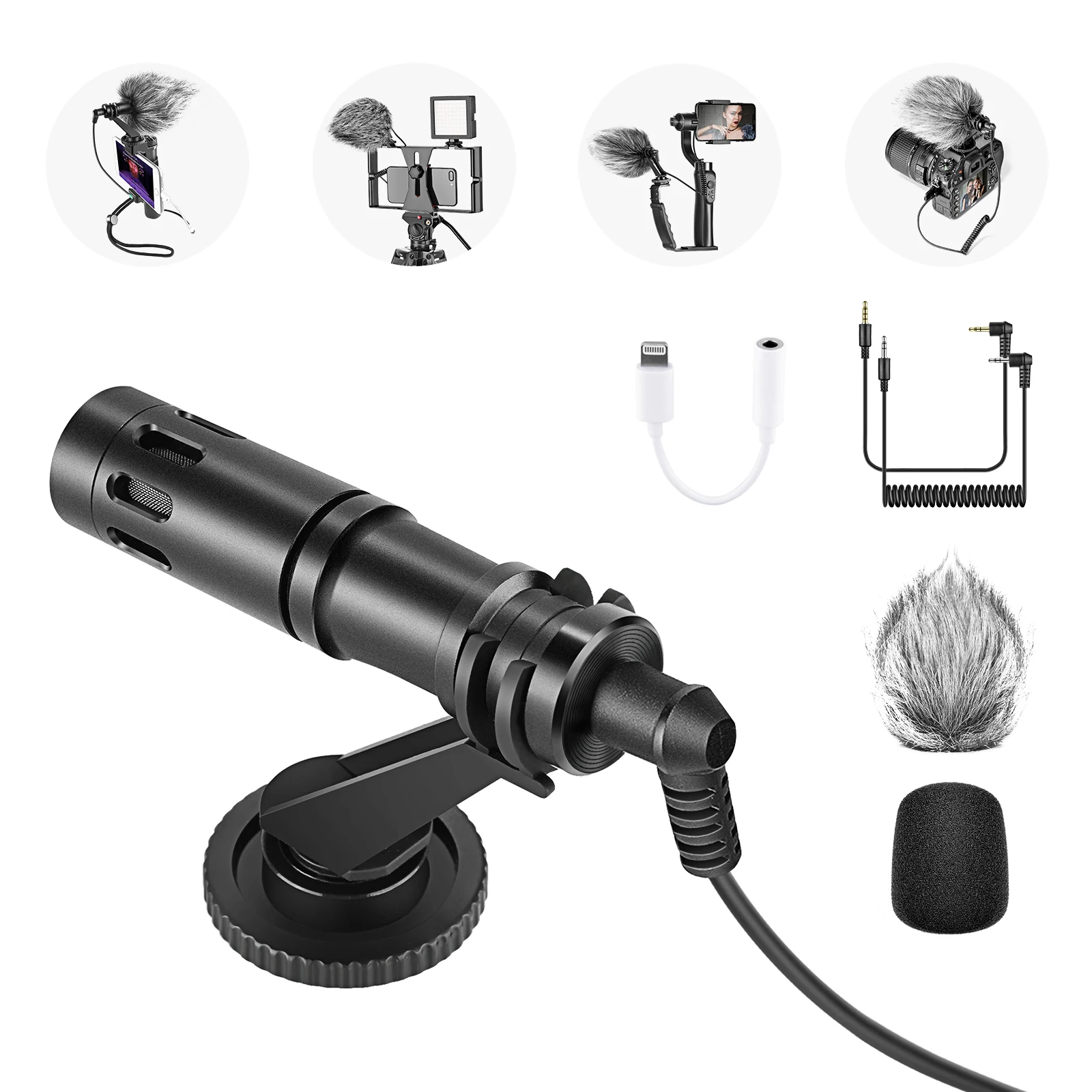 

Neewer CM14 Universal Video Microphone with Headphone Jack Adapter Includes Shock Mount, Furry Wind Shield, Foam Cover