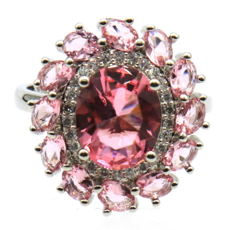 21x19 мм mutli Color создан Розовый Morganite Белый CZ подарок для сестры Серебряные кольца