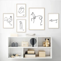 abstract line art animals sketches nursery decor canvas painting minimalist black and white wall poster print picture home decor