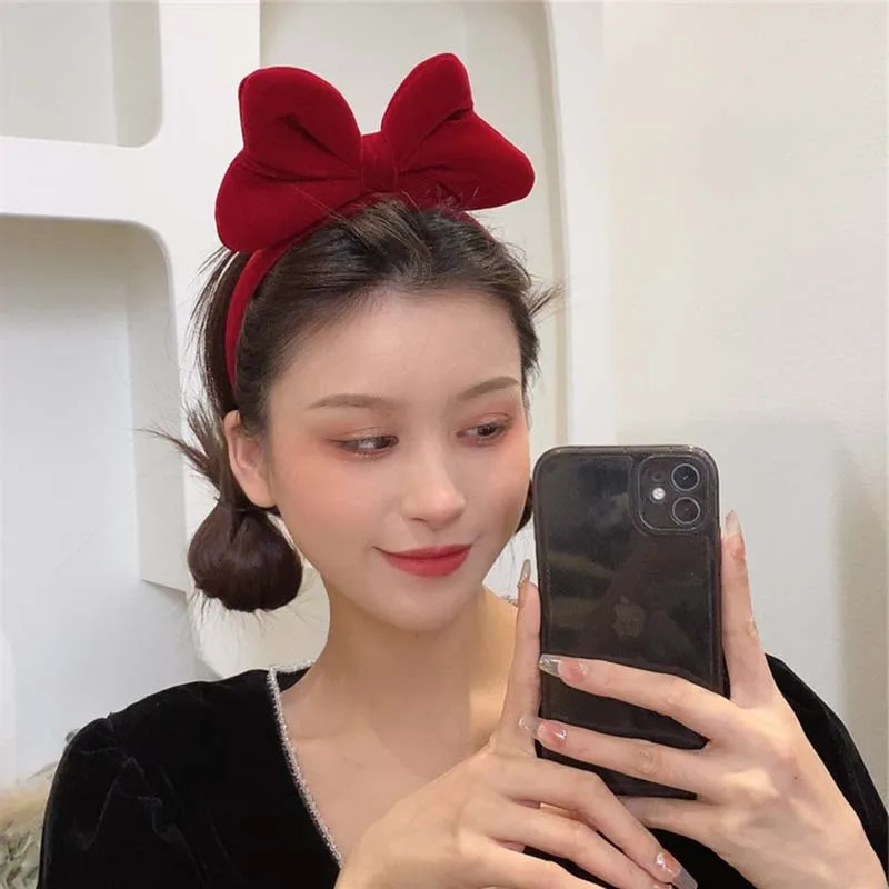 

1PCS Soft Velvet Hair Bows Hairbands Retro Women Wine Black Bowknot Headband Elegant Head Hoop Turban Accessories
