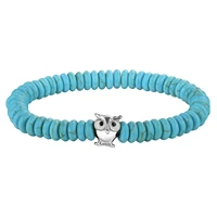 natural healing howlite beads stretch strings bracelet handmade semi precious stone zinc alloy owl elastic bracelets for women