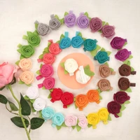 40pcs flower hair clips with leaf for baby girls vintage ribbon cover hairpin diy accessories rose barrette kids children gifts