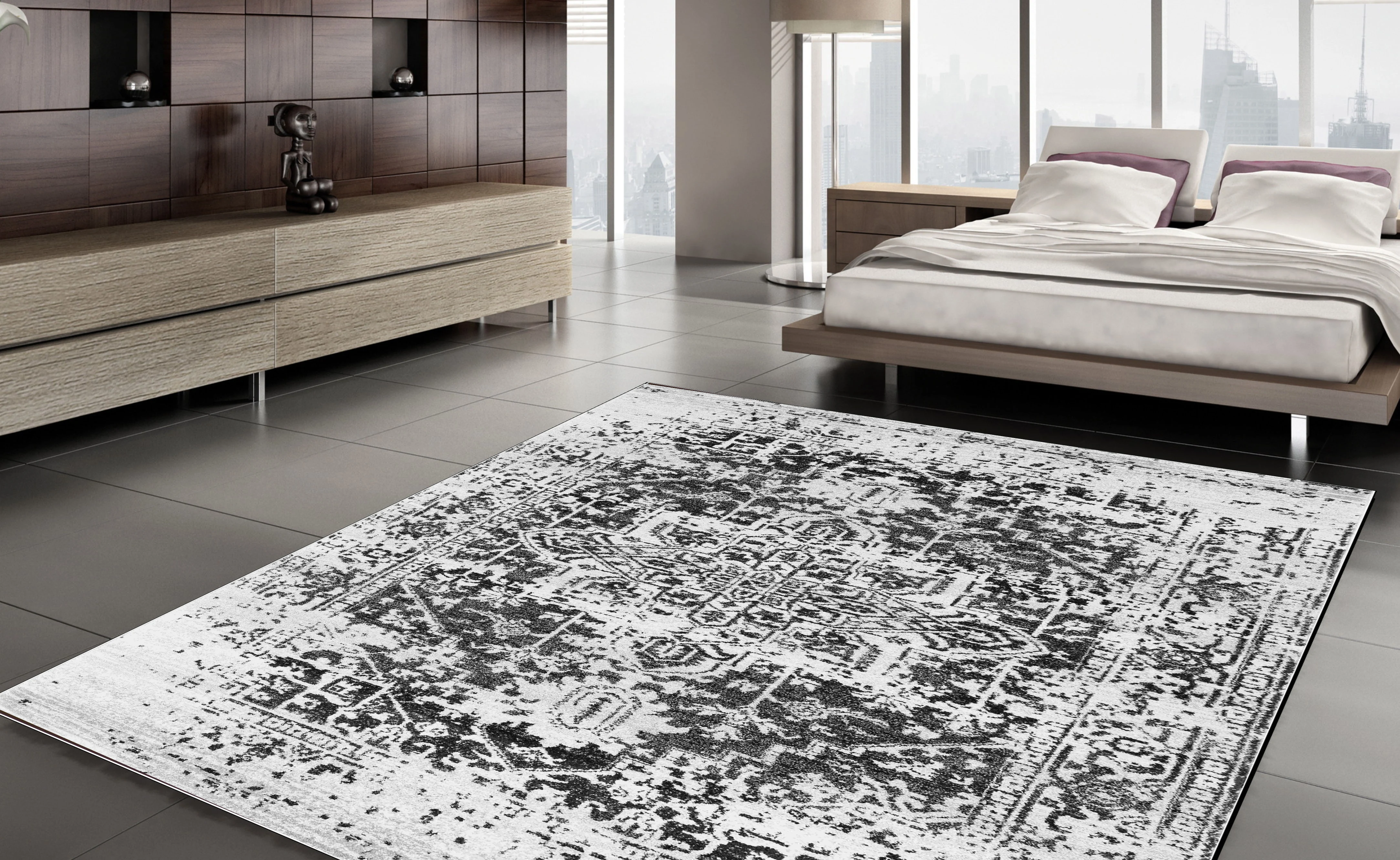 

Grey & White Area Rug Carpet Floor Soft Vintage Rugs Non-Slip Home Decor Thick Runner Durable Carpets Rug Floor Kilim