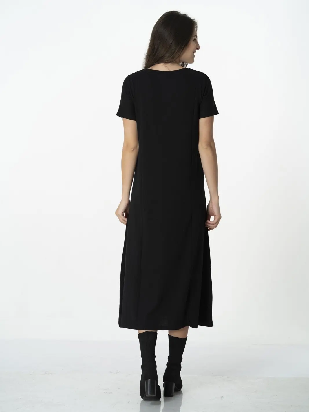 

Woman Half Sleeve Black Dress Whatever Rhinestone Crystal Textile Material Transfer