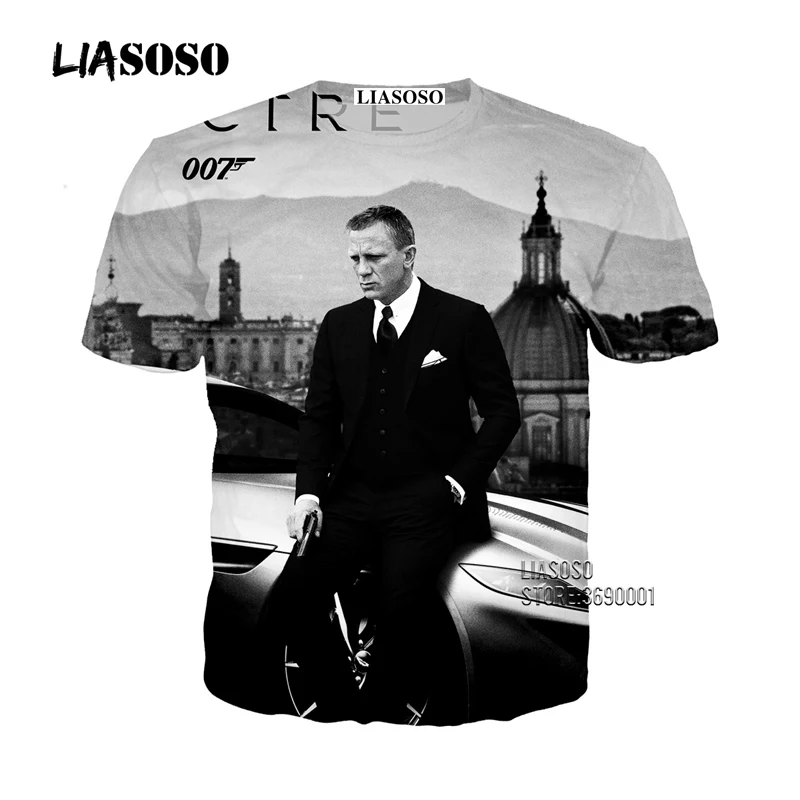 LIASOSO 3D принт унисекс фильм Джеймс Бонд 007 Spectre футболка Летняя Повседневный