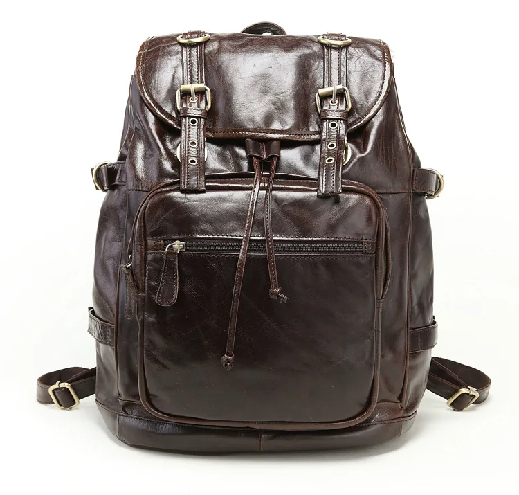 

Man’s New Outdoor Backpack High Capacity Business Style Laptop Bag Multi functional Top Layer Cowhide Leather Bag in Red Color