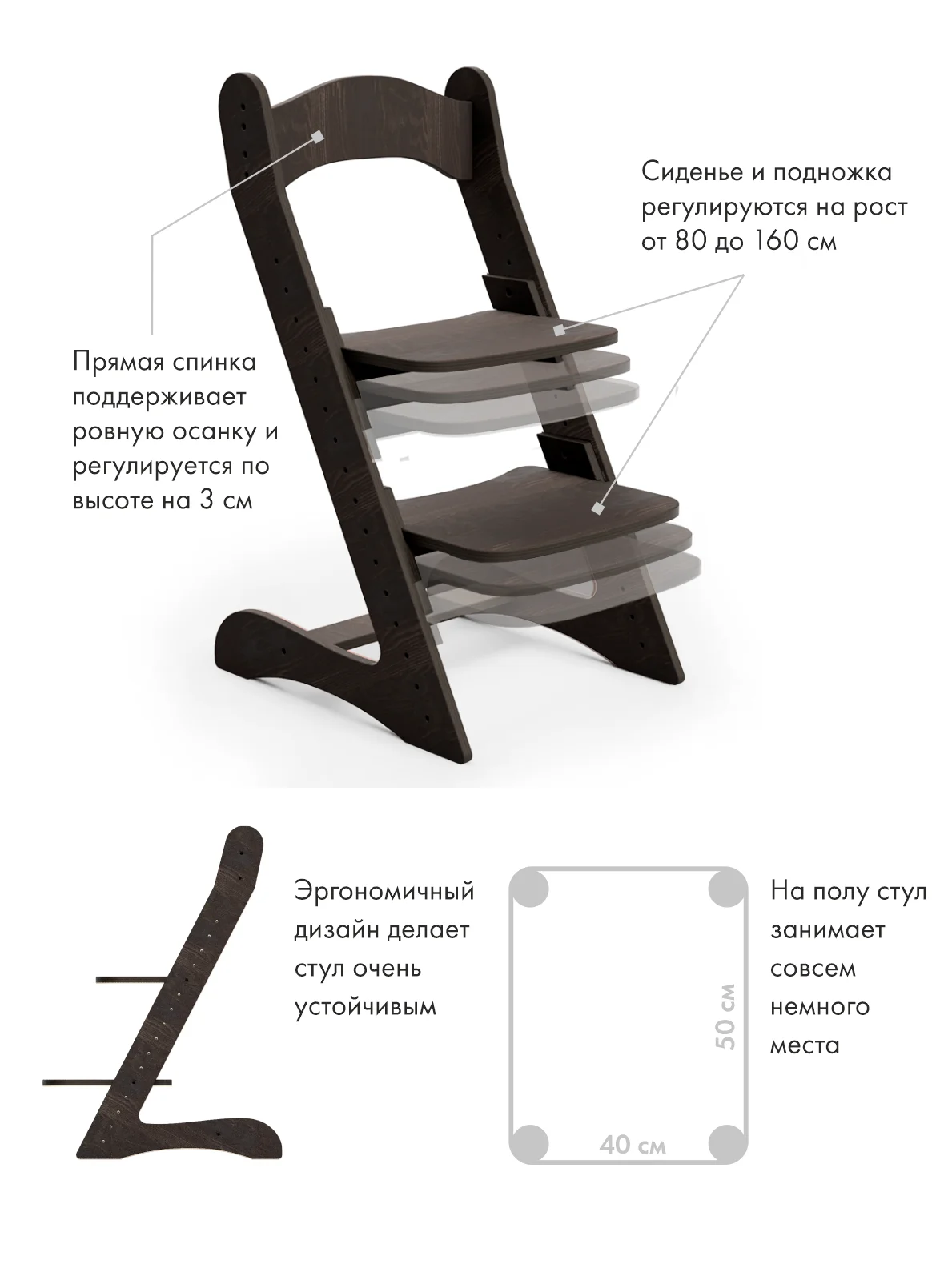 Растущий стул для детей &quotКомпаньон&quot цвет Черный венге|Детские стулья| |