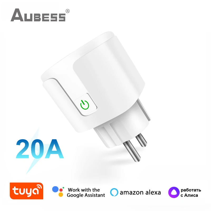 

Tuya 20A 4400W WIFI Smart EU Plug Timer Socket Fire Retardant Power Monitor Voice Control for Alexa Google Home Yandex Alice