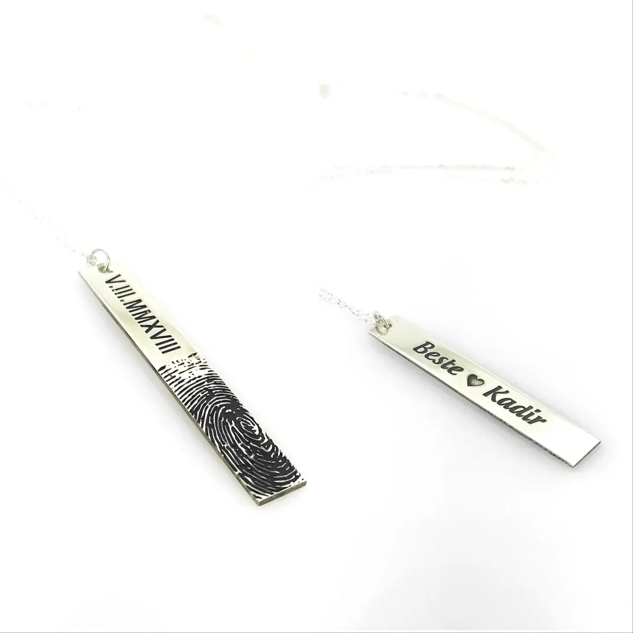 

Real Fingerprint Roman Digit Name Dated Silver Necklace