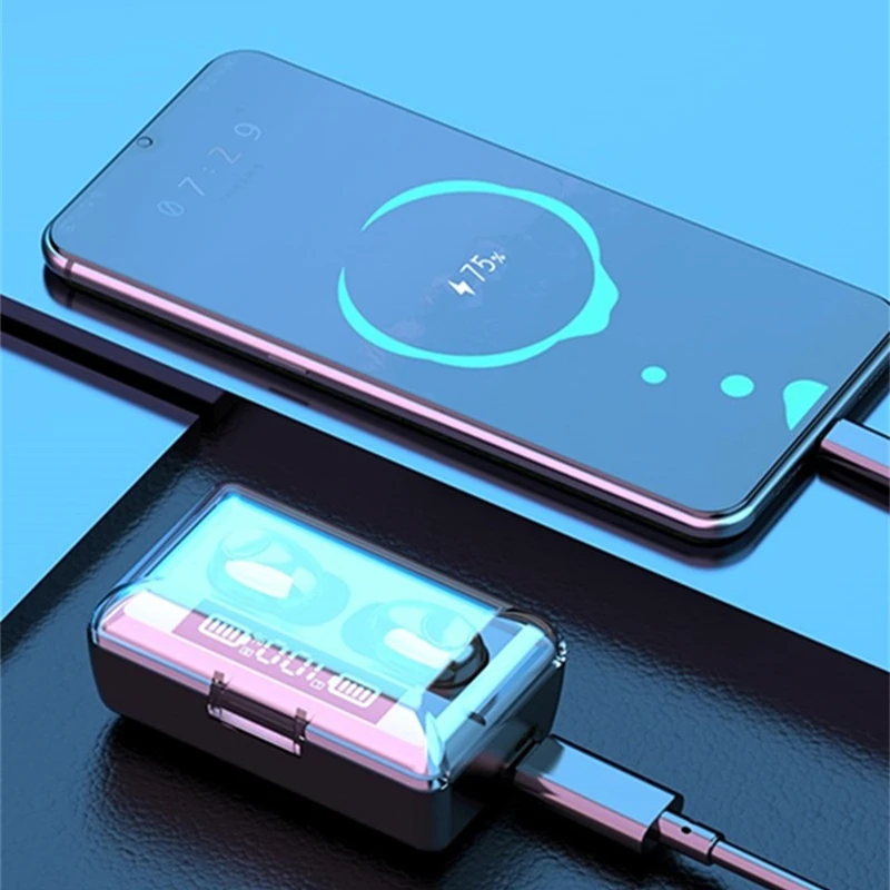 Bluetooth-наушники с зарядным футляром 2022 мА ч 9D стерео водонепроницаемые |