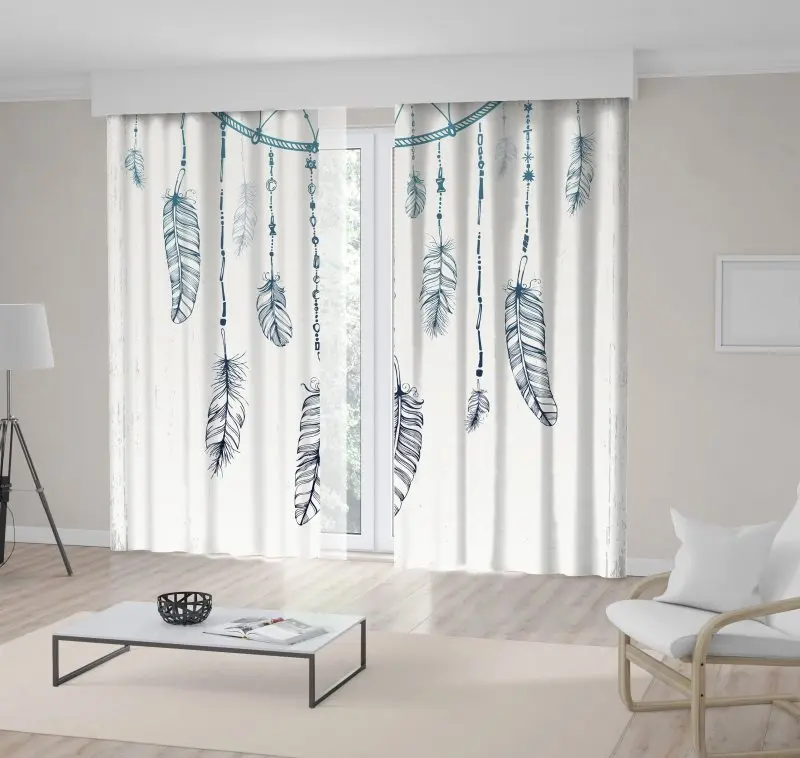 

Curtain Dream Catcher with Feathers Chic Boho Style Home Decoration Ethnic Artwork Blue Grey