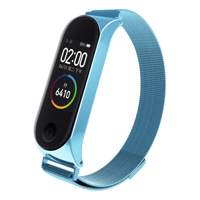 Wristband Metal Stainless Steel Strap For Xiaomi Mi Band 3 4 Wrist Watch Strap For Xiaomi Miband 3 4 Bracelet For Mi Band 3 - Цвет ремешка: Blue