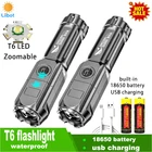 Светодиодный фонарик с зумом, тактический фонарик, светодиодный фонарик с аккумулятором 18650, заряжаемый мини-фонарик для охоты, водонепроницаемый фонарик T6