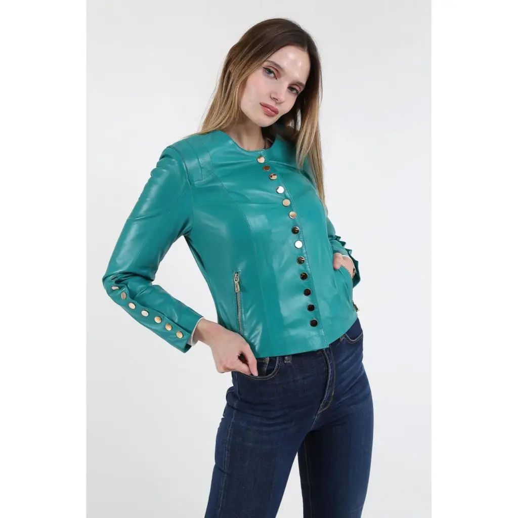 Women Leather Jacket Genuine Real Leather Jacket leather Coat lambskin coat Female Jacket Genuine Leather Women's Turquois Coat