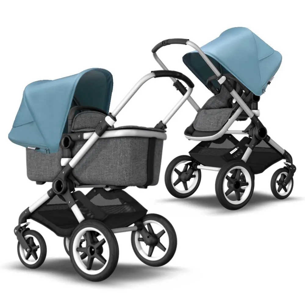 Bugaboo FOX Коляска 2 в 1 ALU/ GREY MELANGE/ VAPOR BLUE(капюшон Fox2)|Четырехколесная коляска| |