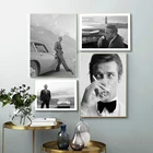 Джентльмен шпион фильм 007 постер Бонд тачки черно-белые актёр печать фильм, рисунок на холсте стены Искусство Картина декор гостиной
