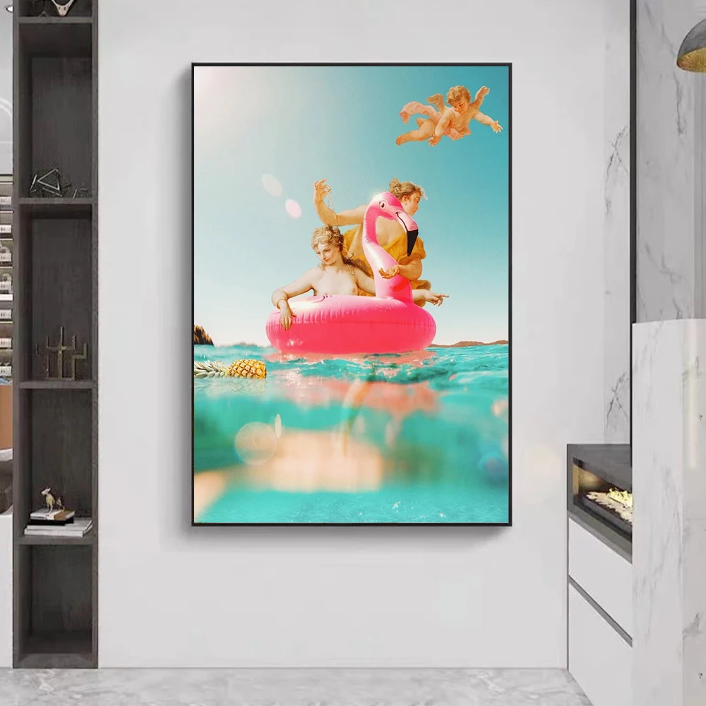 

Pure Angel Posters Blue Ocean Prints Golden Pineapple Canvas Painting Pink Wall Art Murale for Living Room Home Decor Pictures