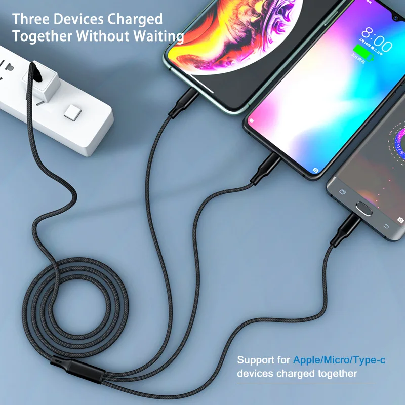 3 In 1 USB C Cable Type To Micro 8 Pin PD USBC Charger For IPhone Android Tablet Tipo Charging Cord | Мобильные телефоны и