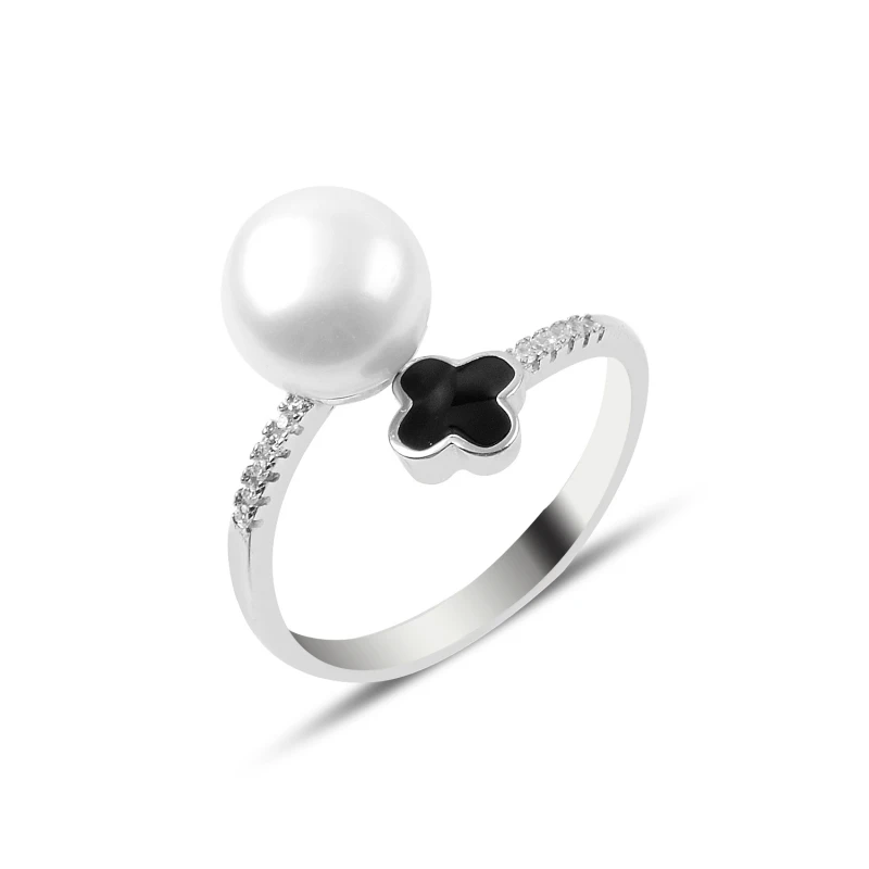 

Silver 925 Sterling Pearl & Zircon Cubic Zirconia Adjustable Tall Ring