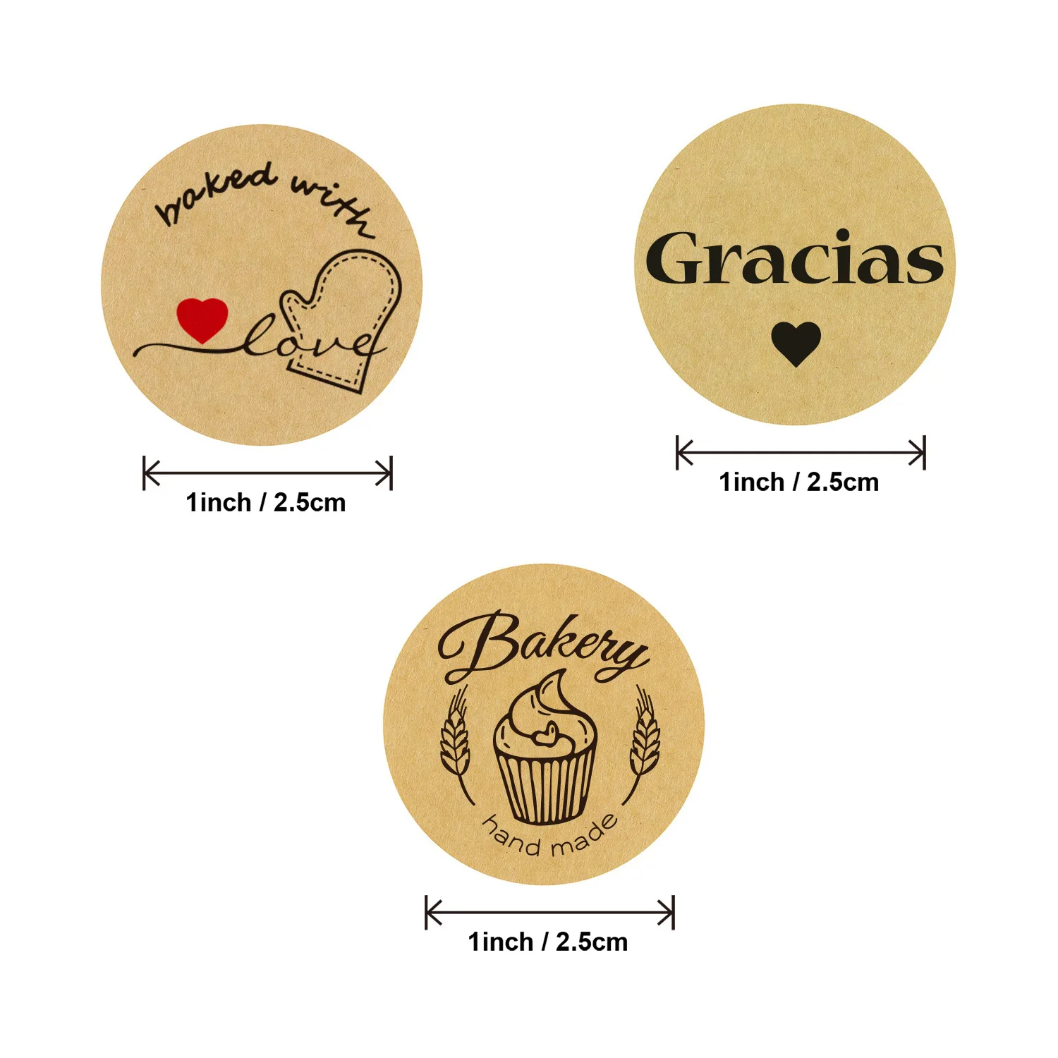 

500Pcs/Roll Kraft Baked Love Stickers Seal Labels Handmade Baking Food Scrapbooking Labels Round Gracias Cake Package Decoration