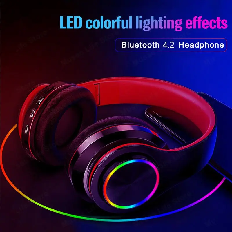 Bluetooth наушники складные со встроенным FM радио Светодиодный микрофоном|Наушники и