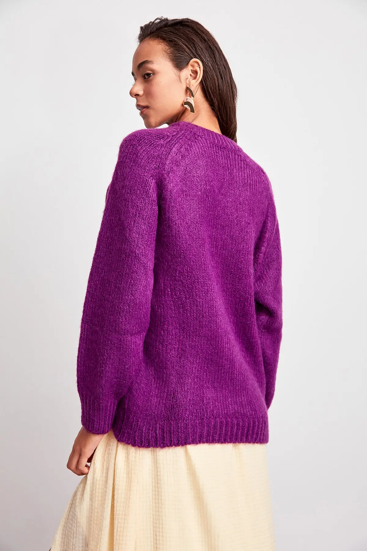Trendyol Женский фиолетовый сетчатый детальный трикотажный свитер TWOAW20NV0036| |