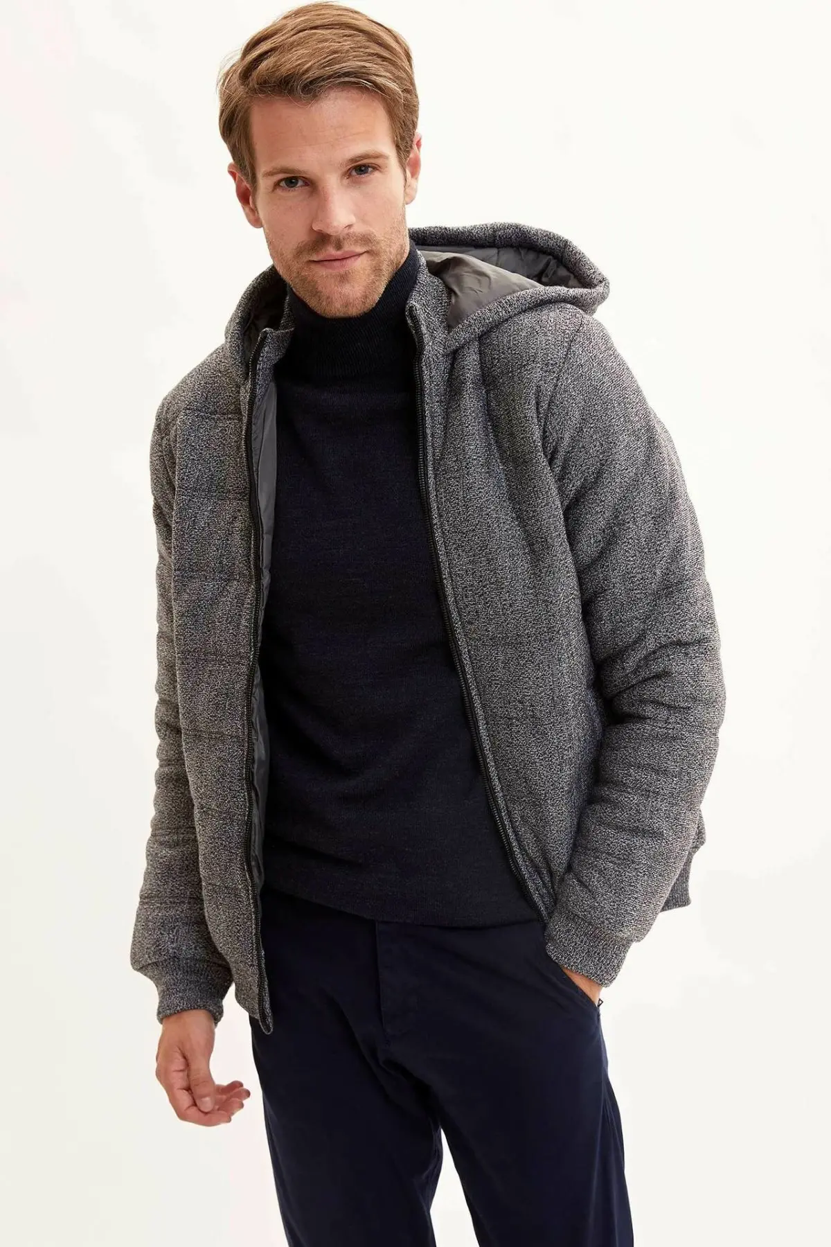 Дефакто Мужская мода молния чистый цвет толстовки утепленная куртка мужская