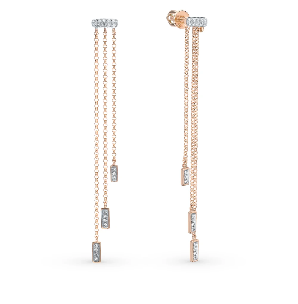 Золотые серьги с бриллиантами SUNLIGHT проба 585 проба|Серьги-подвески| |