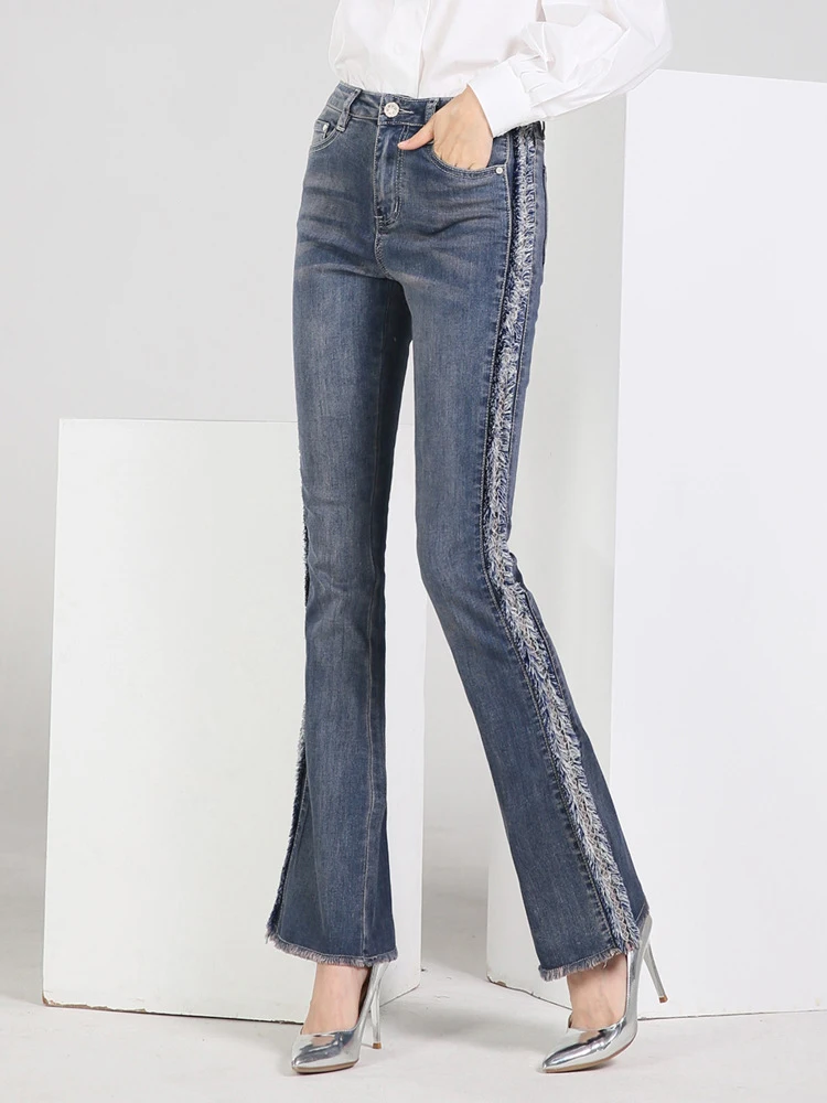 

FERZIGE Autumn Stretch Lace Embroidered Flower Jeans Women's Trousers High-Waisted Tummy Was Thin