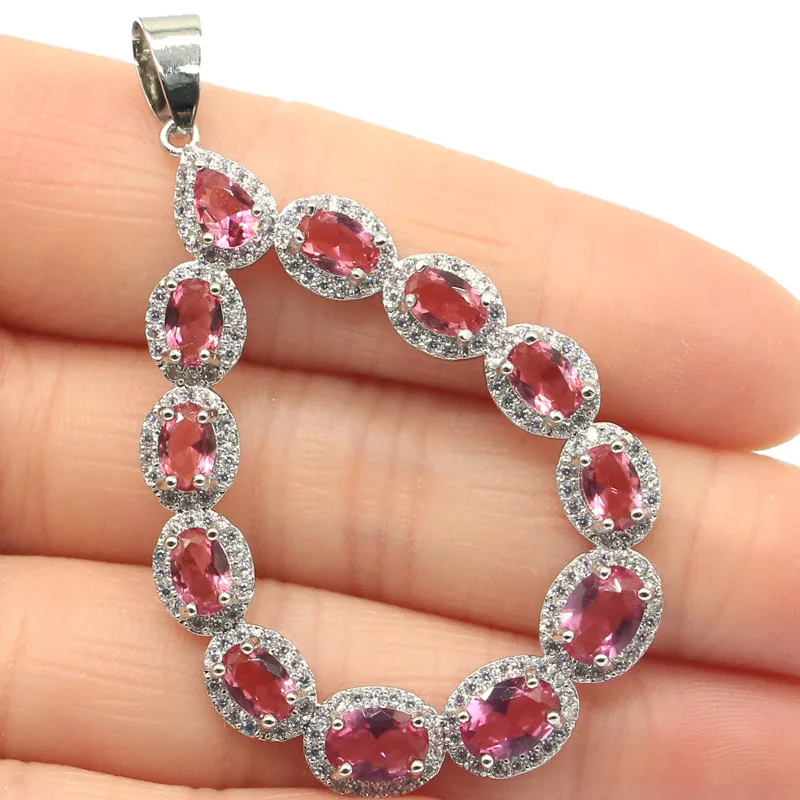 Серебряный кулон с розовым турмалином и белым фианитом 57x34 мм|gold 925|ladies gold earringssilver