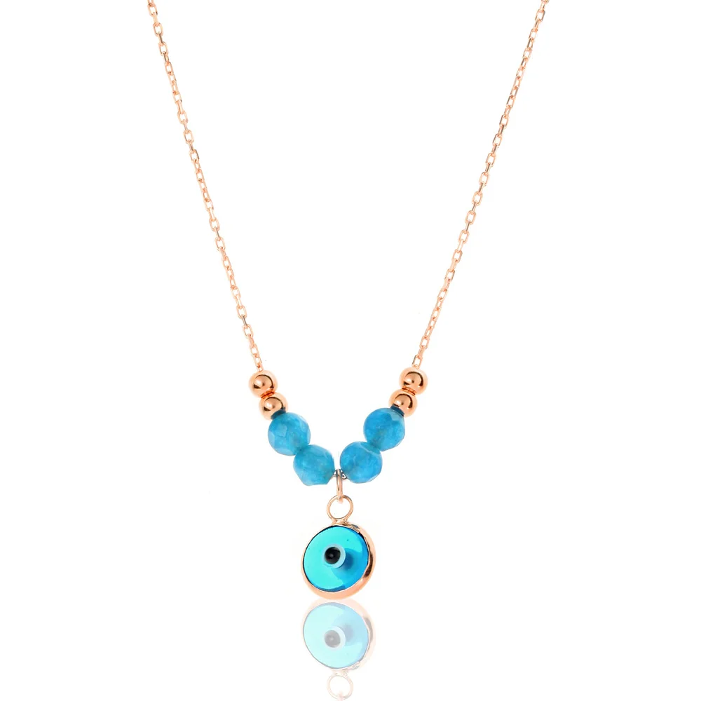Ожерелье ювелирные изделия 925 пробы Серебряный сглаза голубой агат камень с