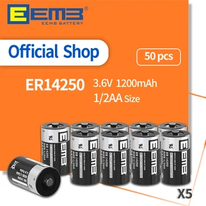 EEMB 50Pack 1/2 AA 3.6V Lithium Battery ER14250 Batteries 1200mAh Non-Rechargeable Battery for Toy Gas Meter Alarm Window Sensor