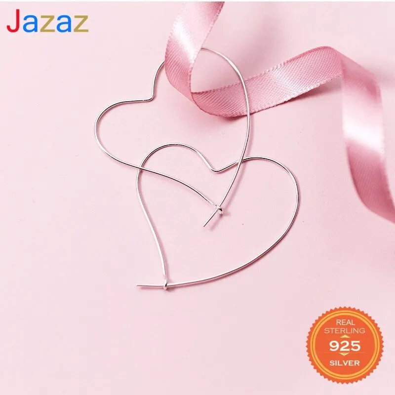 

Jazaz Girls 100% 925 Sterling Silver Big Love Heart Shaped Hoops Piercing Earrings Trendy Korean Ear Rings Earings Women D002008
