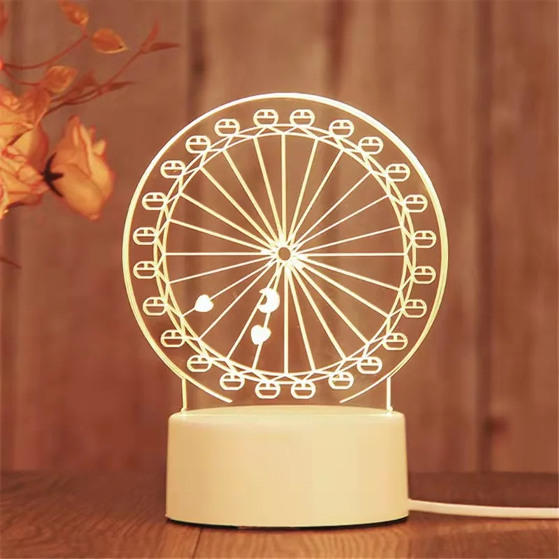 

Attractive Ferris wheel bedroom hotel castle Guitar shape decoration 3D three-color custom made logo Night Light Table Lamps